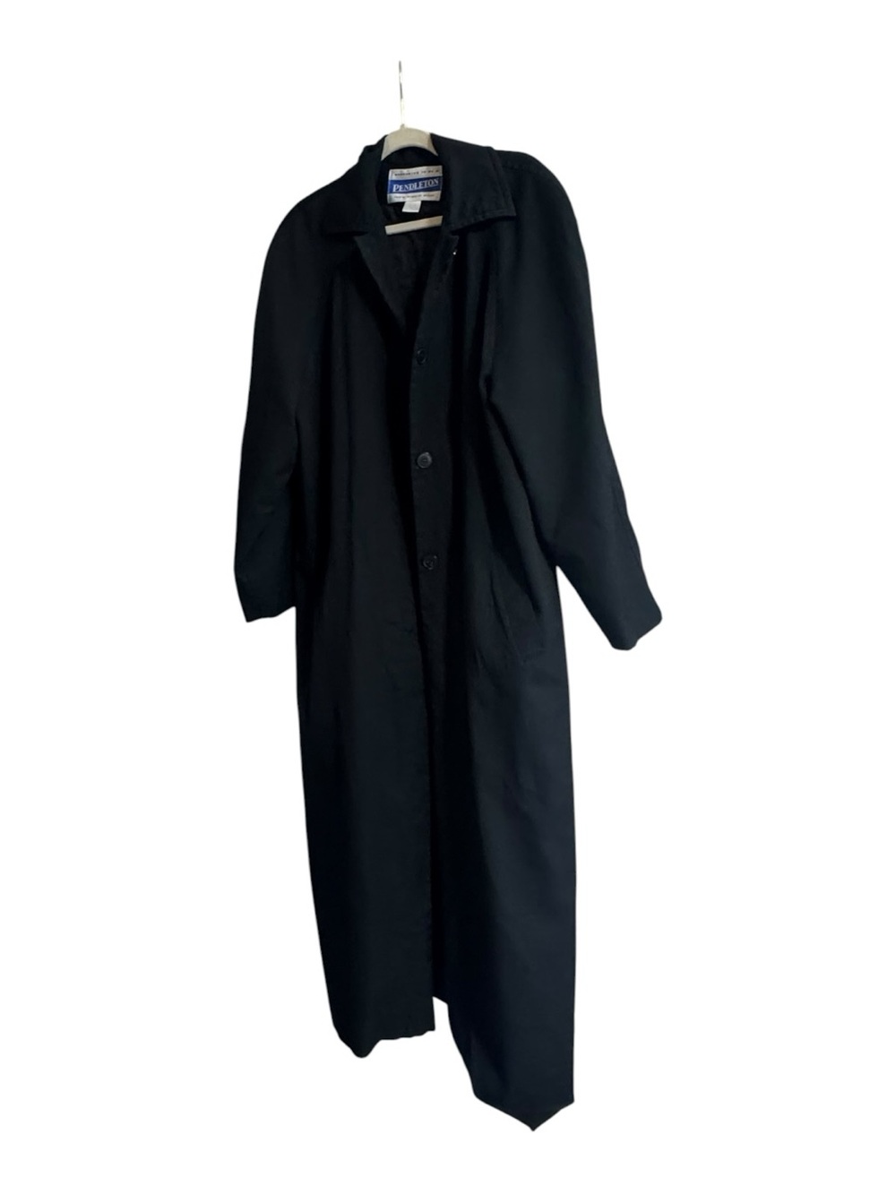 VTG Pendleton Women’s 16 Black Long Trench Coat Wool No Belt Office Academia